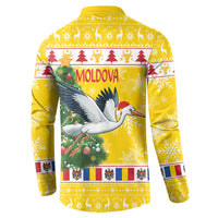 Moldova Christmas Button Sweatshirt White Stork Santa With Christmas Tree - Wonder Print Shop