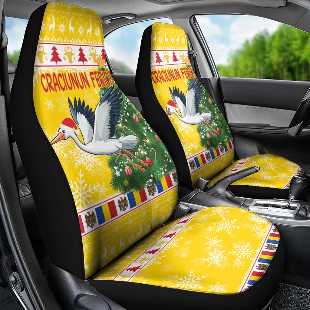 Moldova Christmas Car Seat Cover White Stork Santa With Christmas Tree - Wonder Print Shop