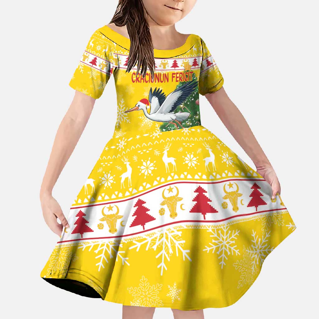 Moldova Christmas Family Matching Long Sleeve Bodycon Dress and Hawaiian Shirt White Stork Santa With Christmas Tree - Wonder Print Shop