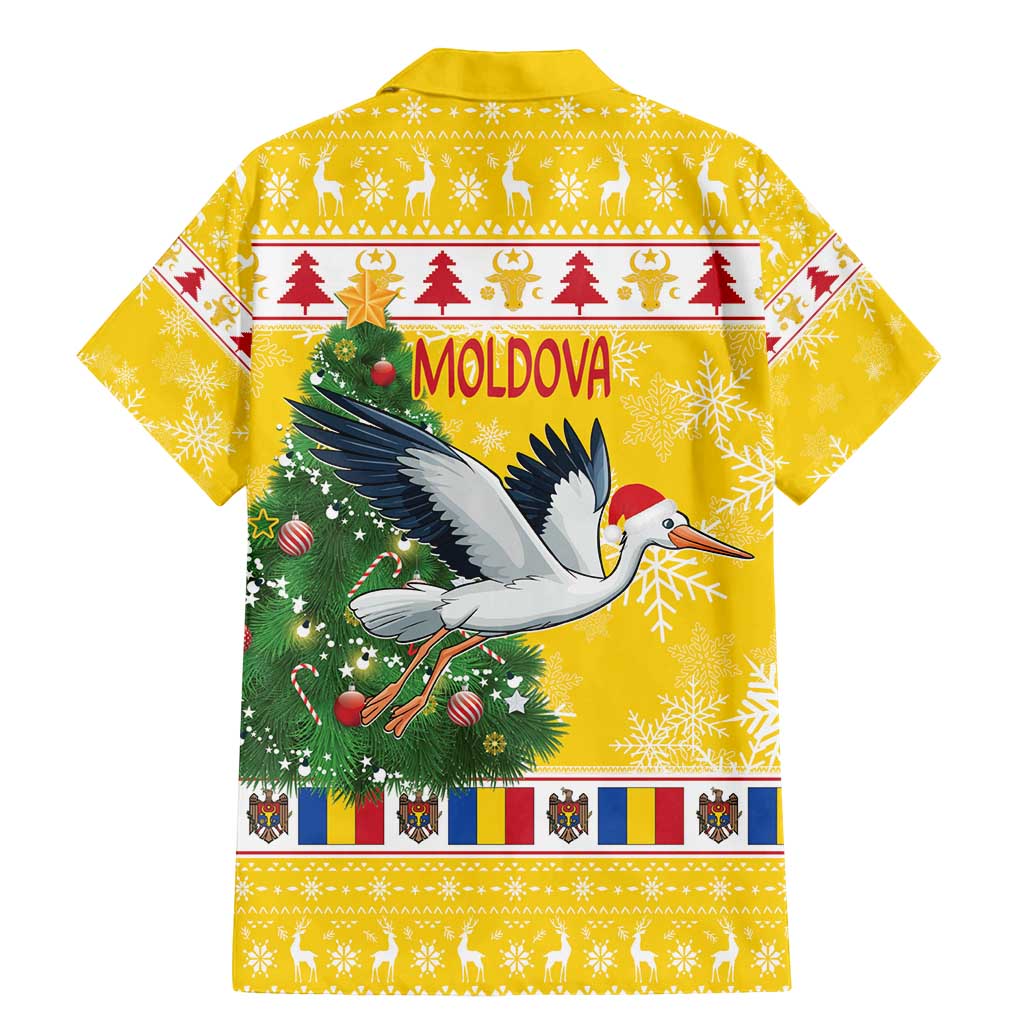 Moldova Christmas Family Matching Mermaid Dress and Hawaiian Shirt White Stork Santa With Christmas Tree - Wonder Print Shop