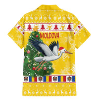 Moldova Christmas Family Matching Mermaid Dress and Hawaiian Shirt White Stork Santa With Christmas Tree - Wonder Print Shop