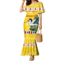 Moldova Christmas Family Matching Mermaid Dress and Hawaiian Shirt White Stork Santa With Christmas Tree - Wonder Print Shop