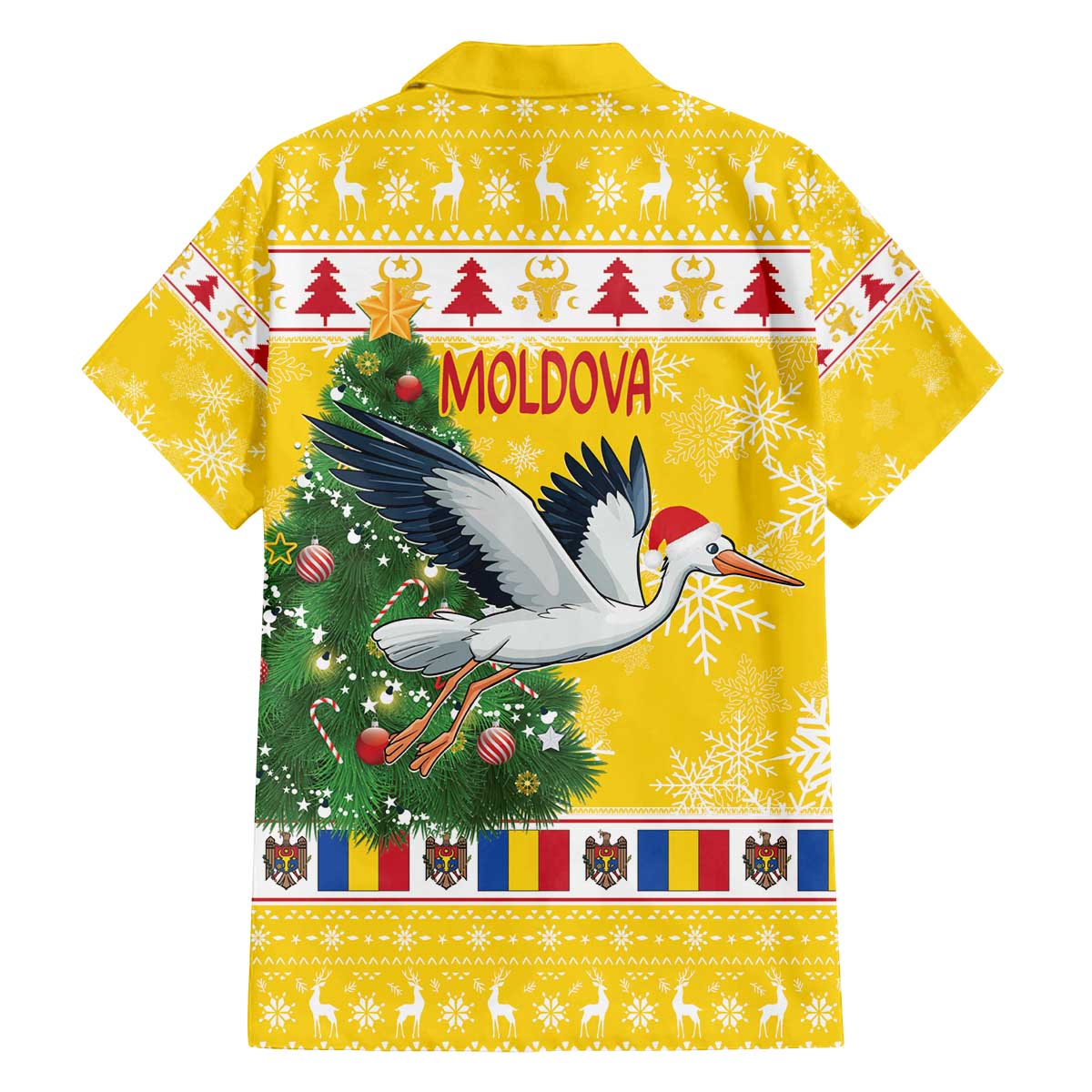 Moldova Christmas Family Matching Off The Shoulder Long Sleeve Dress and Hawaiian Shirt White Stork Santa With Christmas Tree - Wonder Print Shop