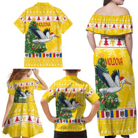 Moldova Christmas Family Matching Off Shoulder Maxi Dress and Hawaiian Shirt White Stork Santa With Christmas Tree - Wonder Print Shop