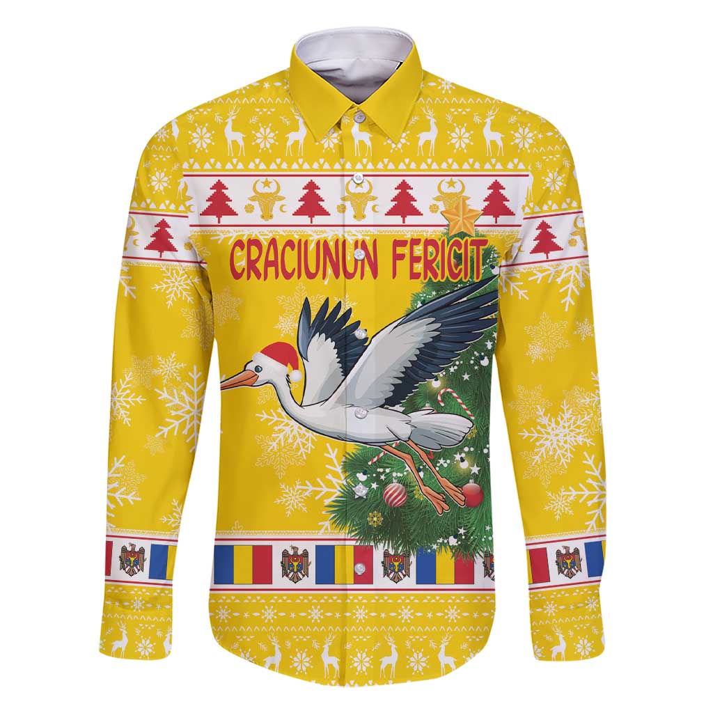 Moldova Christmas Family Matching Short Sleeve Bodycon Dress and Hawaiian Shirt White Stork Santa With Christmas Tree - Wonder Print Shop