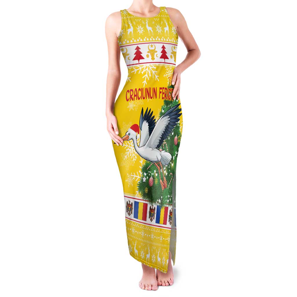 Moldova Christmas Family Matching Tank Maxi Dress and Hawaiian Shirt White Stork Santa With Christmas Tree - Wonder Print Shop