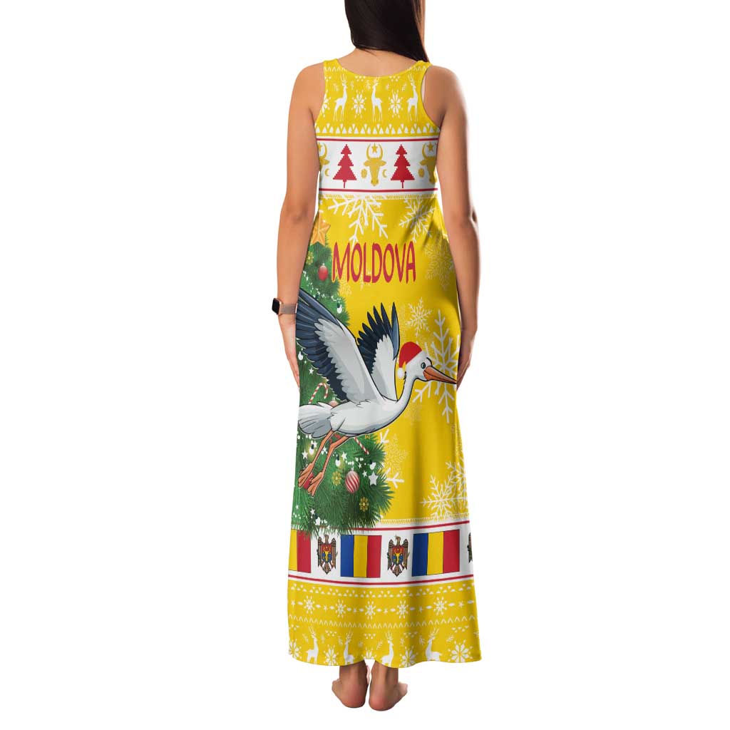 Moldova Christmas Family Matching Tank Maxi Dress and Hawaiian Shirt White Stork Santa With Christmas Tree - Wonder Print Shop