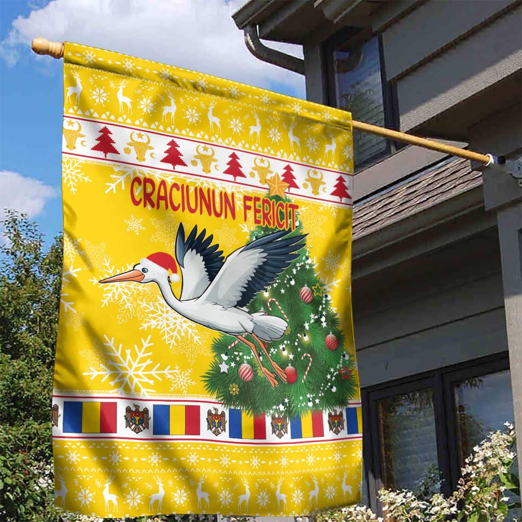Moldova Christmas Garden Flag White Stork Santa With Christmas Tree - Wonder Print Shop