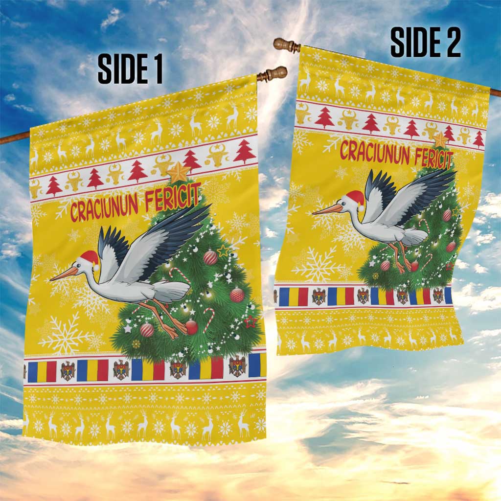 Moldova Christmas Garden Flag White Stork Santa With Christmas Tree - Wonder Print Shop