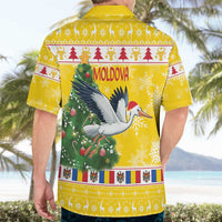 Moldova Christmas Hawaiian Shirt White Stork Santa With Christmas Tree - Wonder Print Shop