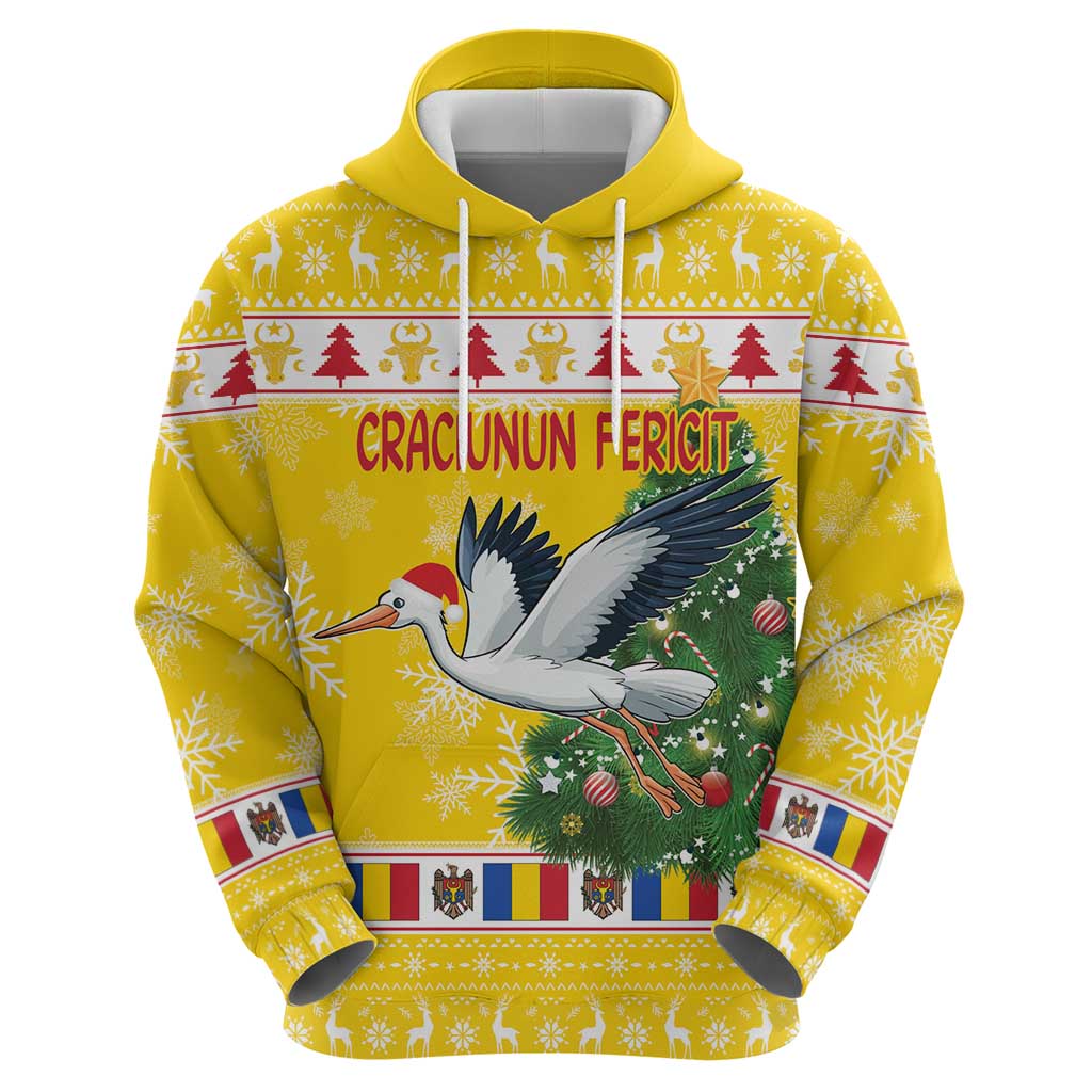 Moldova Christmas Hoodie White Stork Santa With Christmas Tree - Wonder Print Shop
