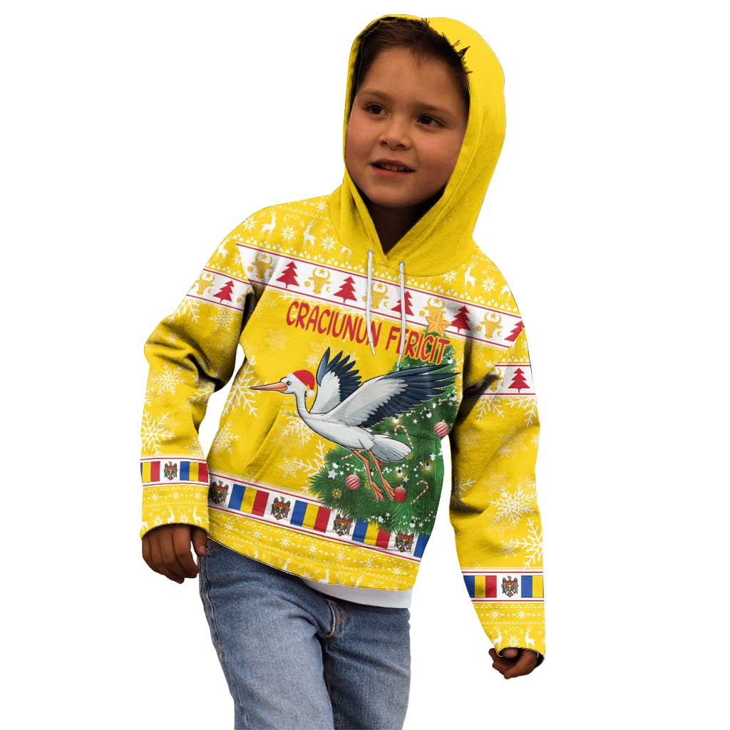 Moldova Christmas Kid Hoodie White Stork Santa With Christmas Tree - Wonder Print Shop