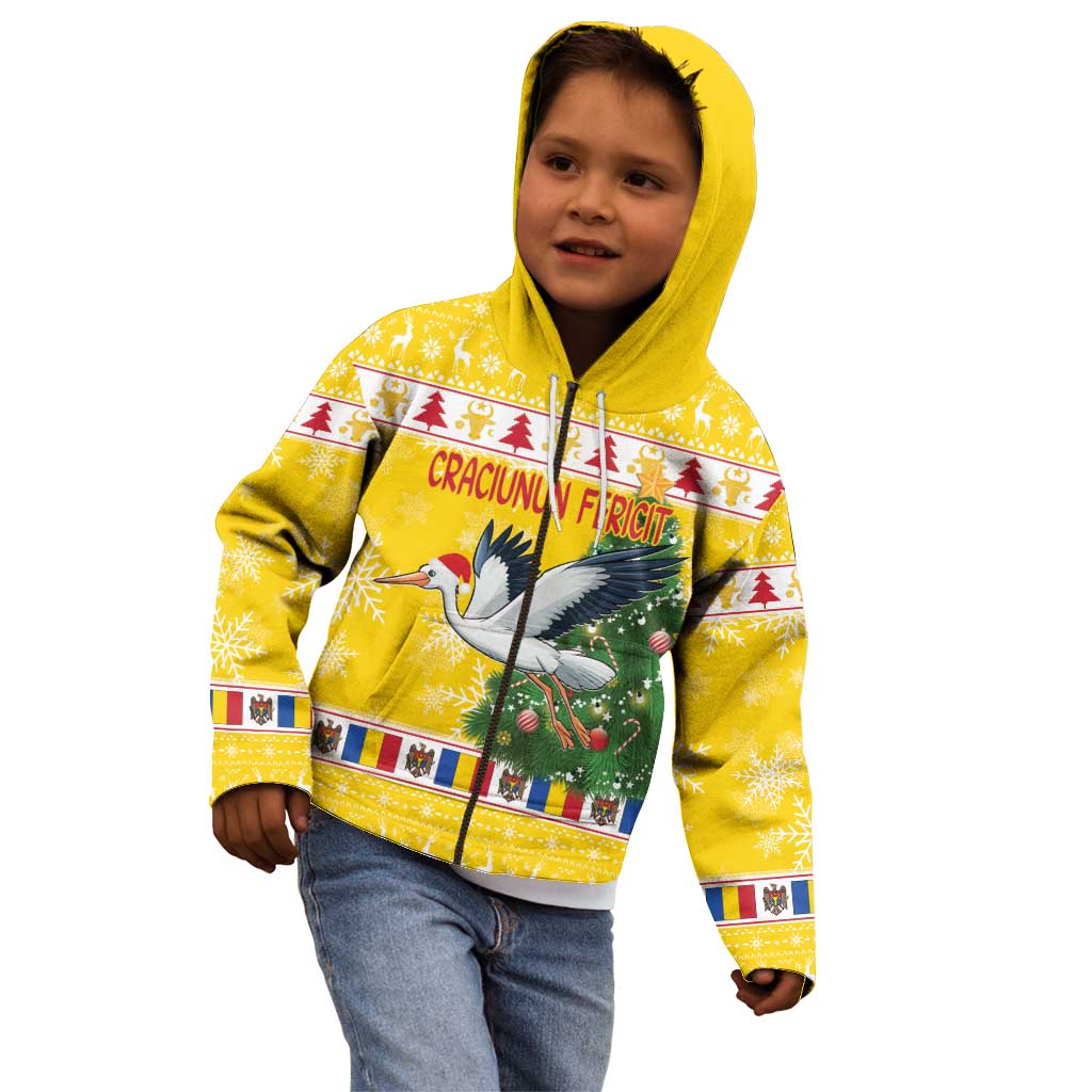 Moldova Christmas Kid Hoodie White Stork Santa With Christmas Tree - Wonder Print Shop