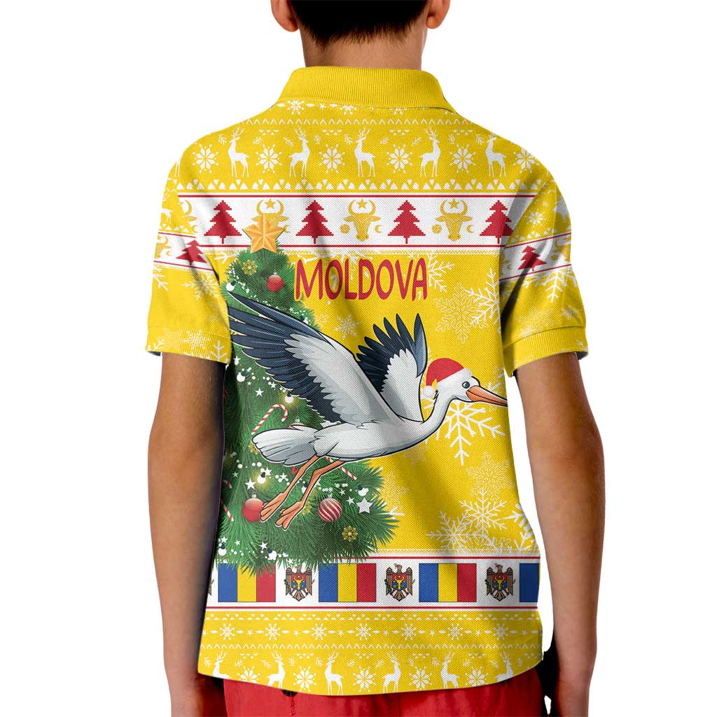 Moldova Christmas Kid Polo Shirt White Stork Santa With Christmas Tree - Wonder Print Shop