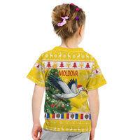 Moldova Christmas Kid T Shirt White Stork Santa With Christmas Tree - Wonder Print Shop