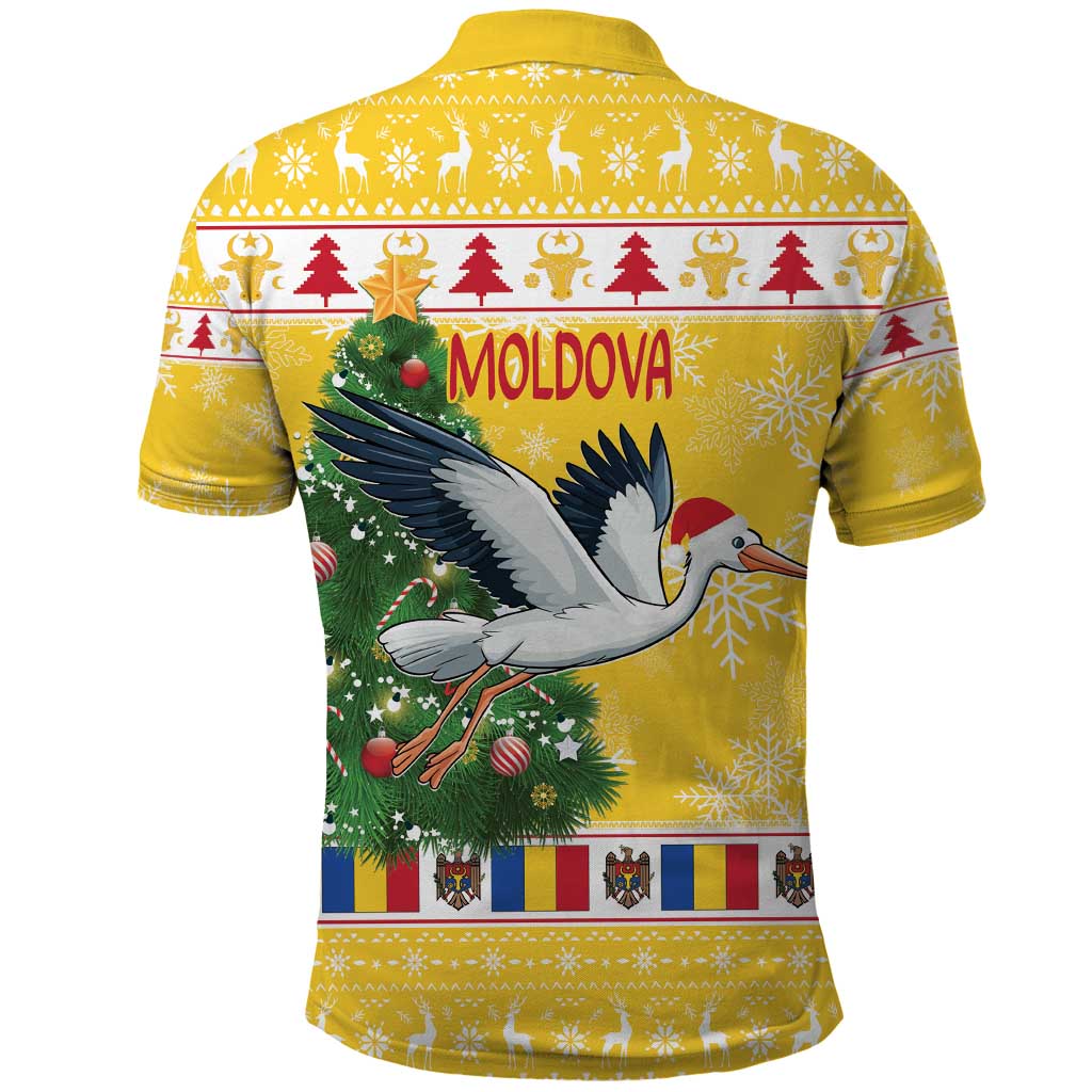 Moldova Christmas Polo Shirt White Stork Santa With Christmas Tree - Wonder Print Shop