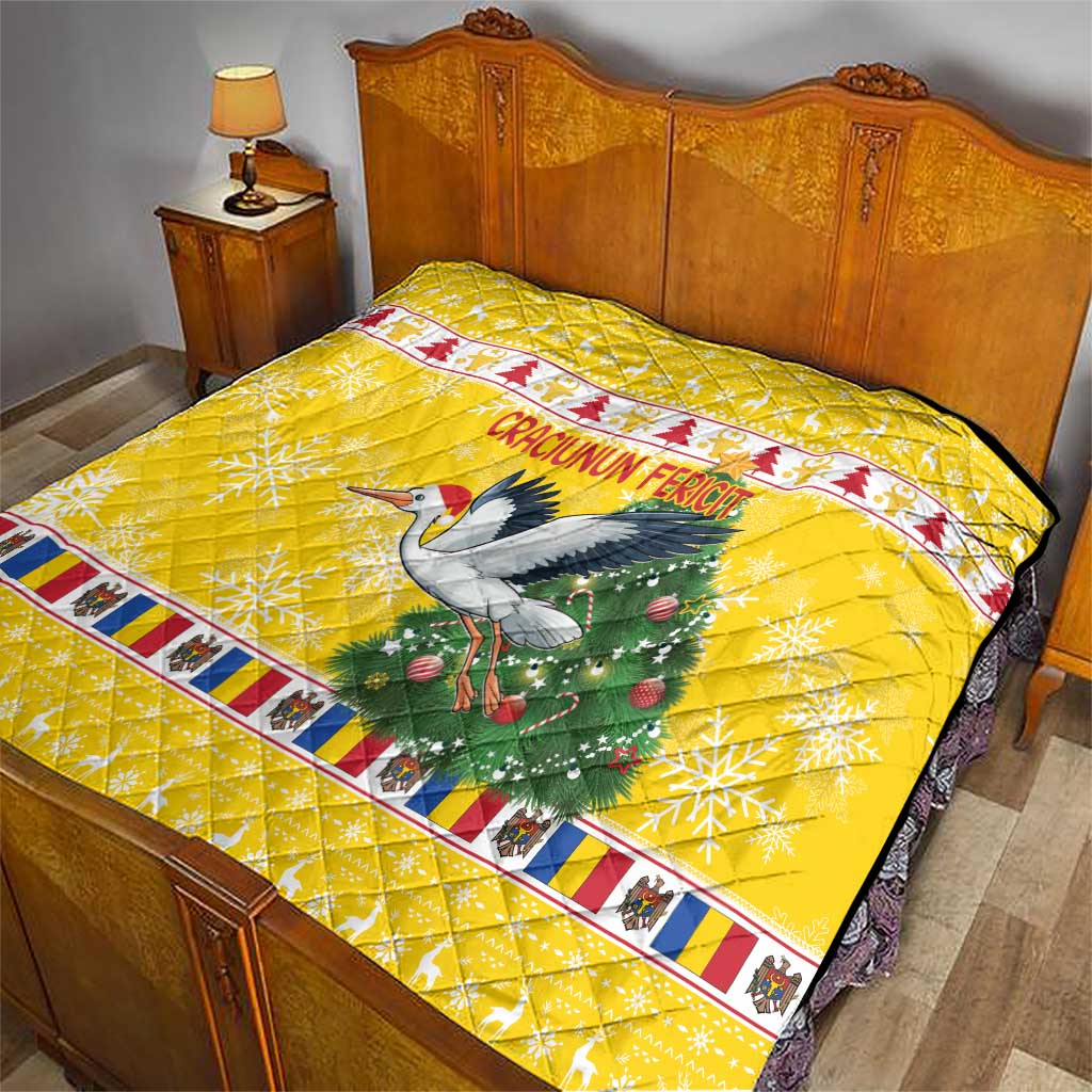 Moldova Christmas Quilt White Stork Santa With Christmas Tree - Wonder Print Shop