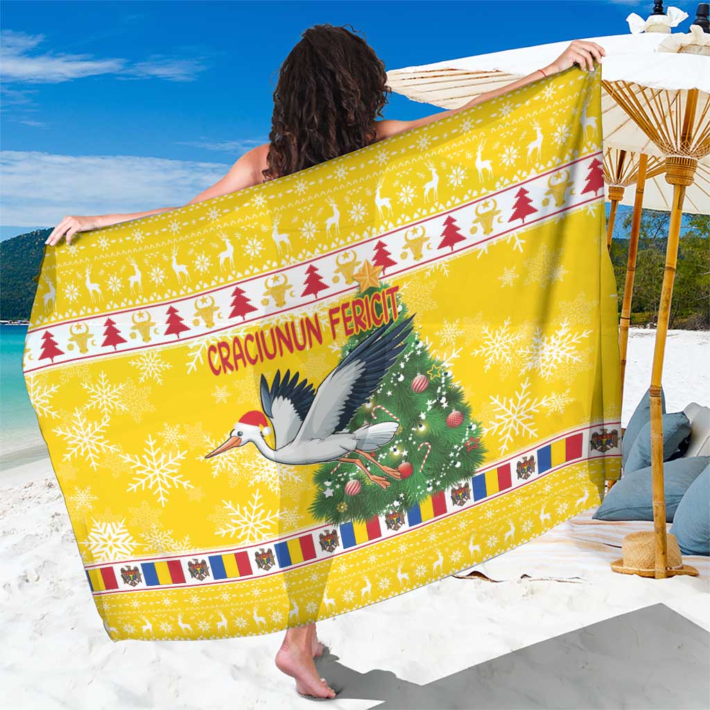 Moldova Christmas Sarong White Stork Santa With Christmas Tree - Wonder Print Shop