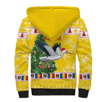 Moldova Christmas Sherpa Hoodie White Stork Santa With Christmas Tree - Wonder Print Shop