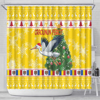 Moldova Christmas Shower Curtain White Stork Santa With Christmas Tree