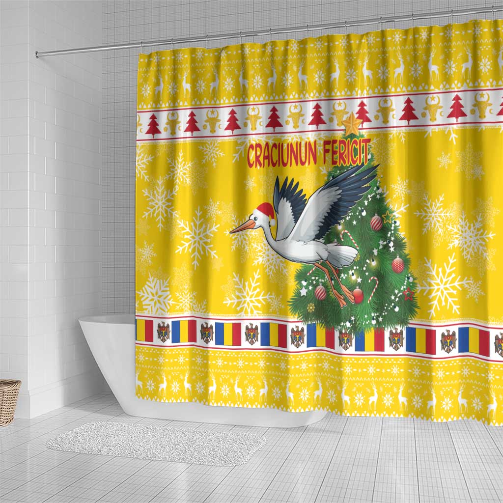 Moldova Christmas Shower Curtain White Stork Santa With Christmas Tree