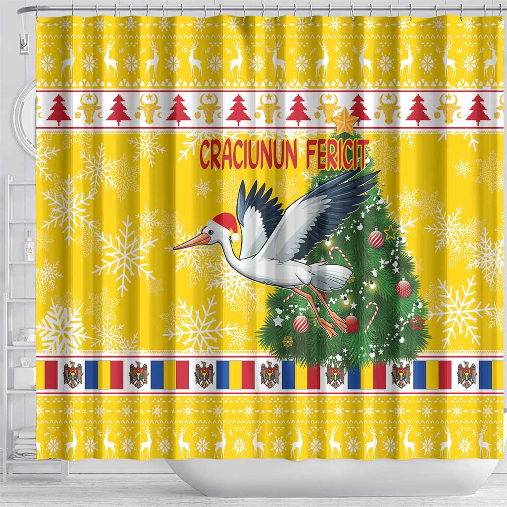 Moldova Christmas Shower Curtain White Stork Santa With Christmas Tree