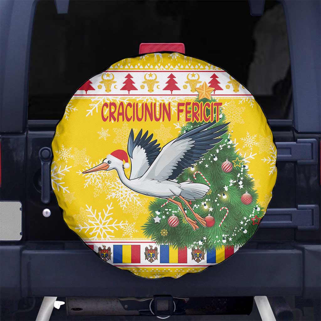 Moldova Christmas Spare Tire Cover White Stork Santa With Christmas Tree - Wonder Print Shop