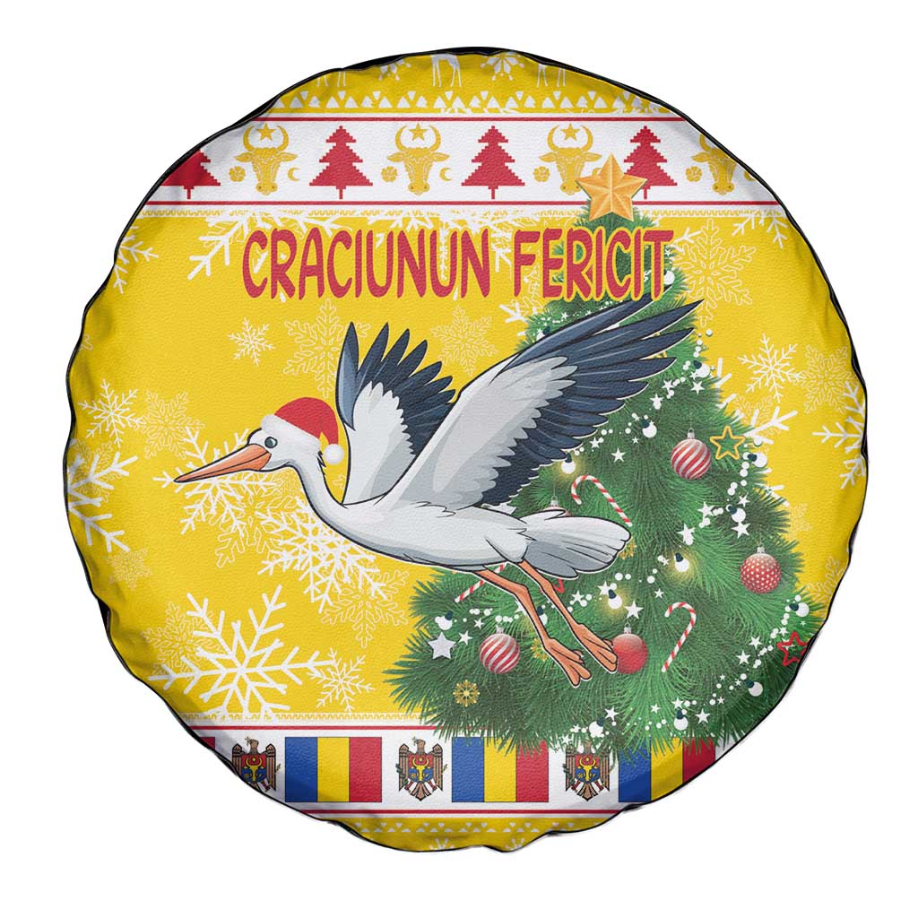 Moldova Christmas Spare Tire Cover White Stork Santa With Christmas Tree - Wonder Print Shop
