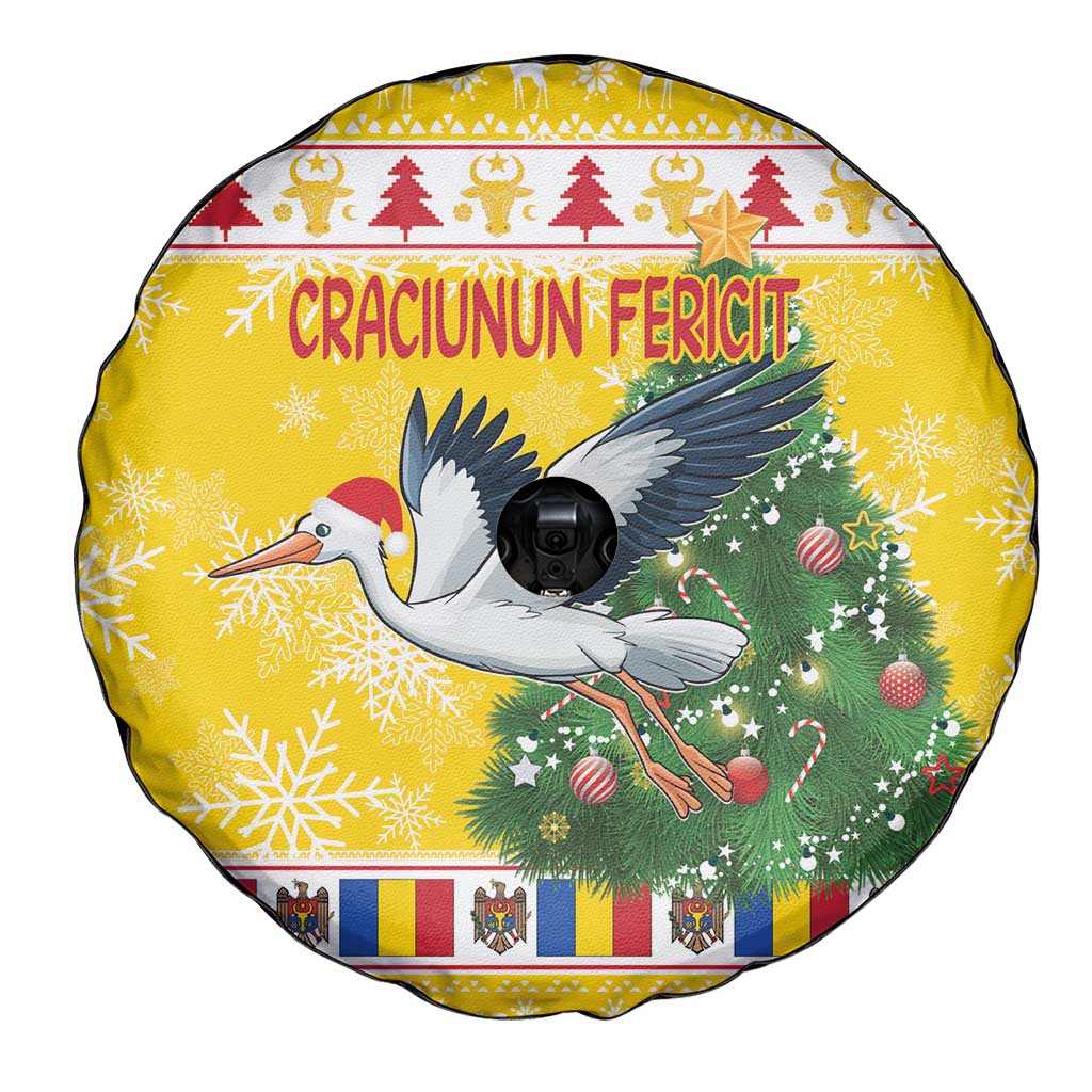 Moldova Christmas Spare Tire Cover White Stork Santa With Christmas Tree - Wonder Print Shop