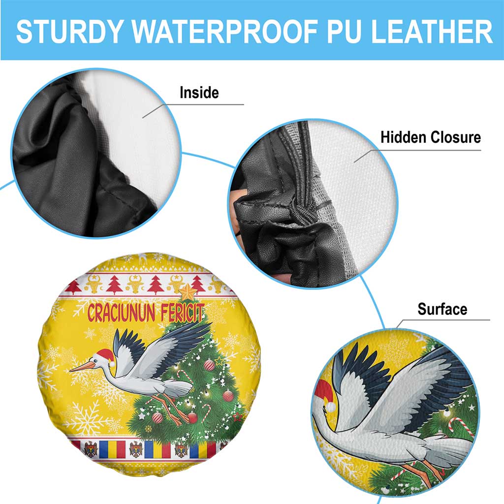 Moldova Christmas Spare Tire Cover White Stork Santa With Christmas Tree - Wonder Print Shop