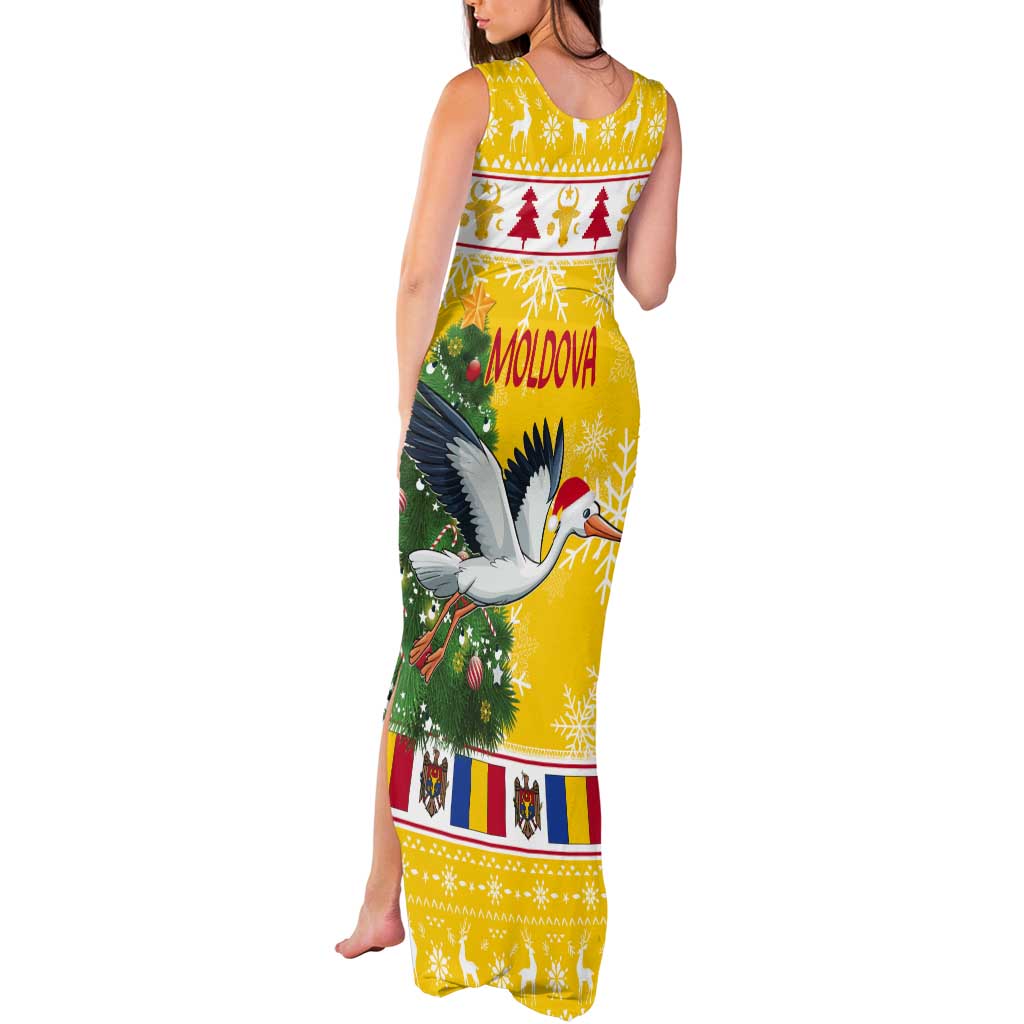 Moldova Christmas Tank Maxi Dress White Stork Santa With Christmas Tree - Wonder Print Shop