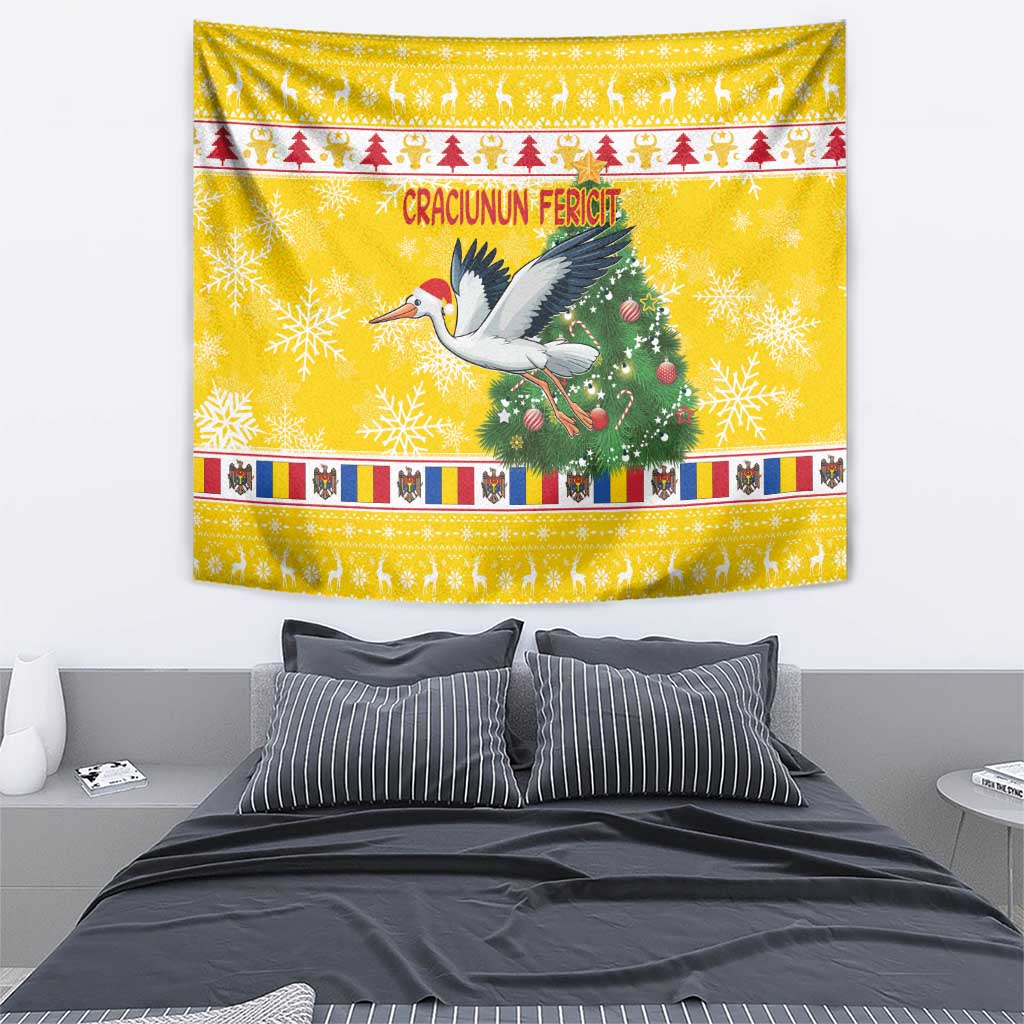 Moldova Christmas Tapestry White Stork Santa With Christmas Tree - Wonder Print Shop