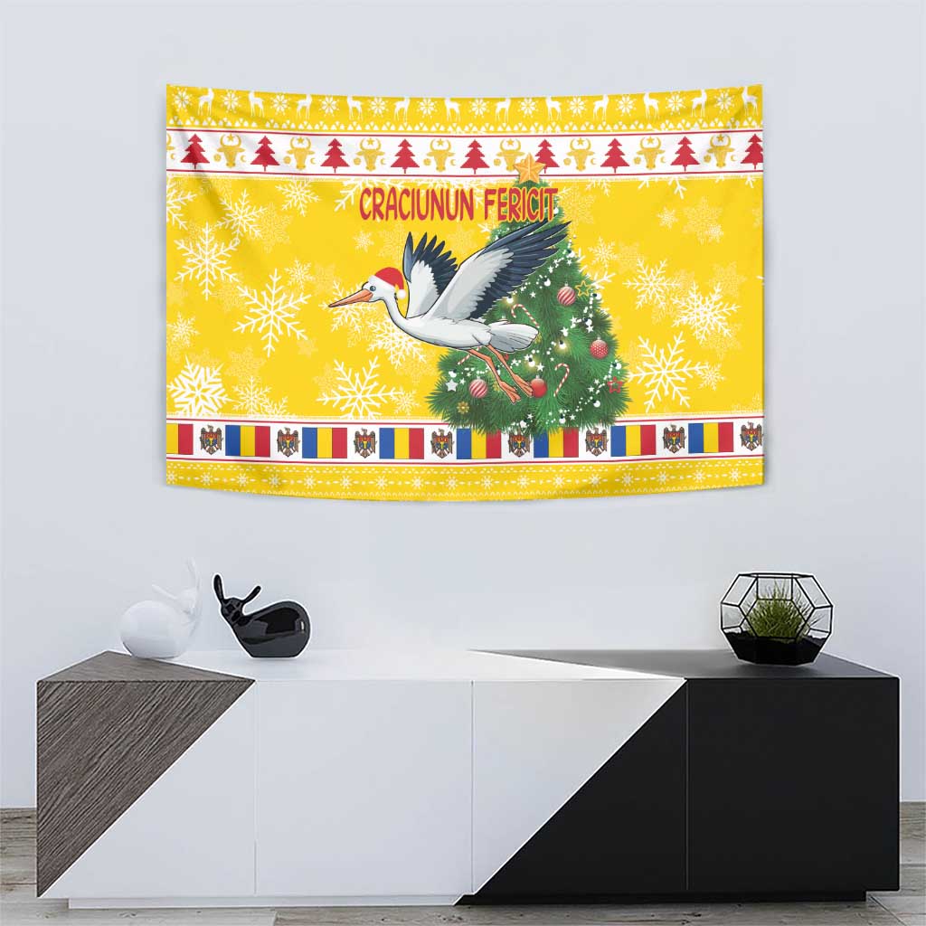 Moldova Christmas Tapestry White Stork Santa With Christmas Tree - Wonder Print Shop