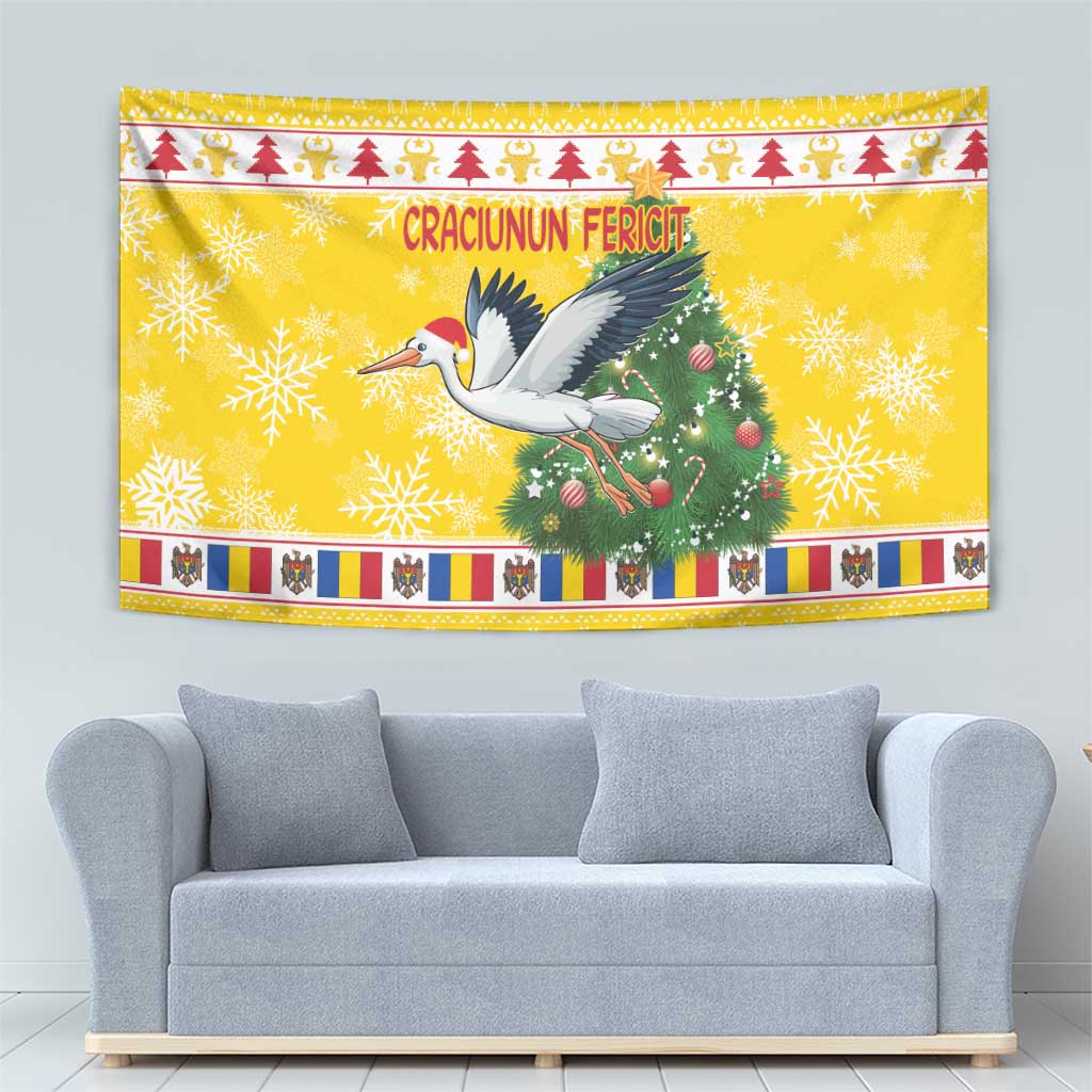 Moldova Christmas Tapestry White Stork Santa With Christmas Tree - Wonder Print Shop