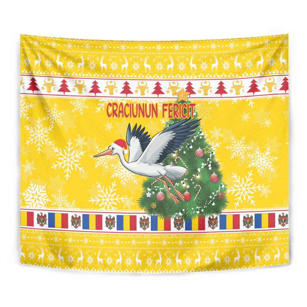 Moldova Christmas Tapestry White Stork Santa With Christmas Tree - Wonder Print Shop