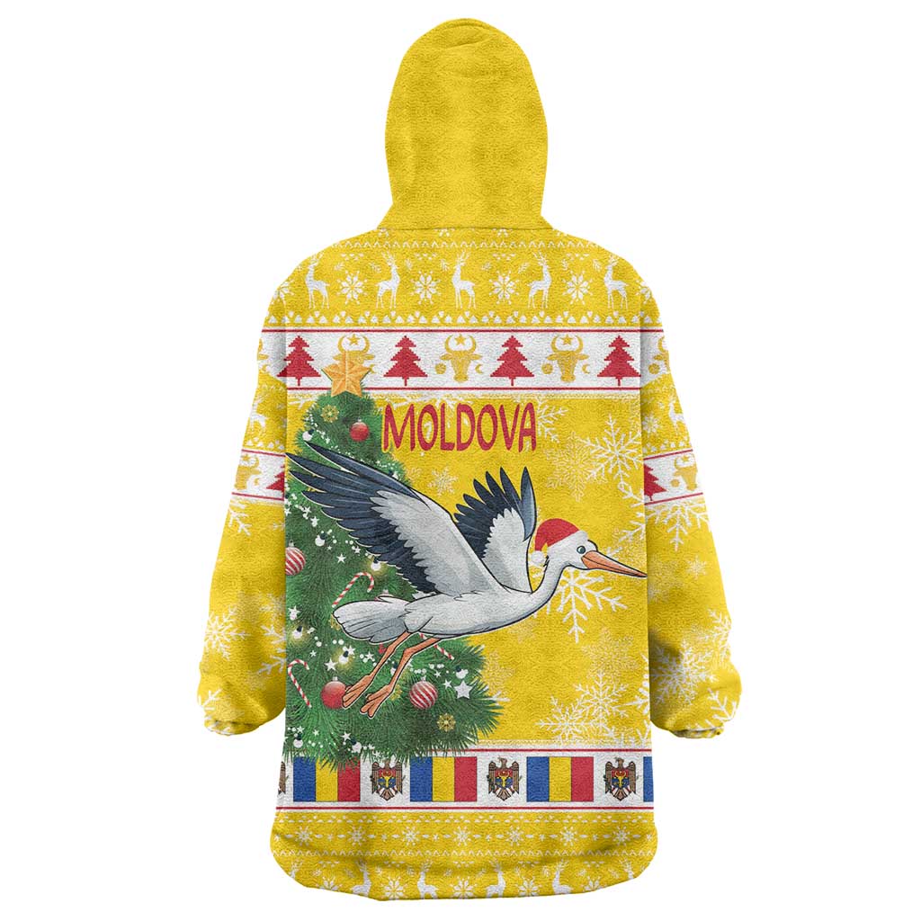 Moldova Christmas Wearable Blanket Hoodie White Stork Santa With Christmas Tree - Wonder Print Shop