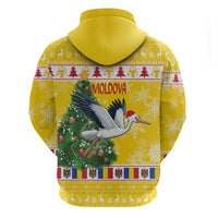 Moldova Christmas Zip Hoodie White Stork Santa With Christmas Tree - Wonder Print Shop