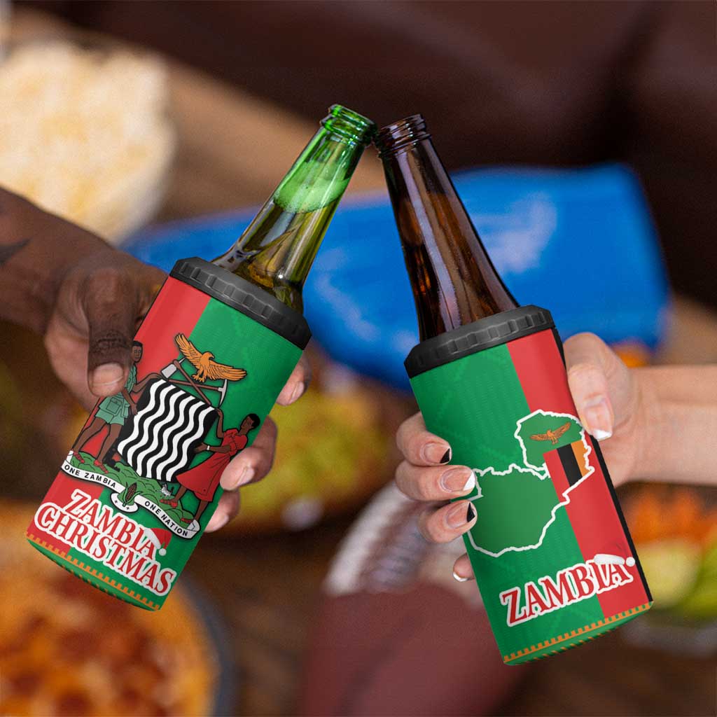 Zambia Christmas 4 in 1 Can Cooler Tumbler One Zambia One Nation With Kente Pattern - Wonder Print Shop