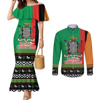 Zambia Christmas Couples Matching Mermaid Dress and Long Sleeve Button Shirt One Zambia One Nation With Kente Pattern