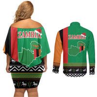 Zambia Christmas Couples Matching Off Shoulder Short Dress and Long Sleeve Button Shirt One Zambia One Nation With Kente Pattern - Wonder Print Shop