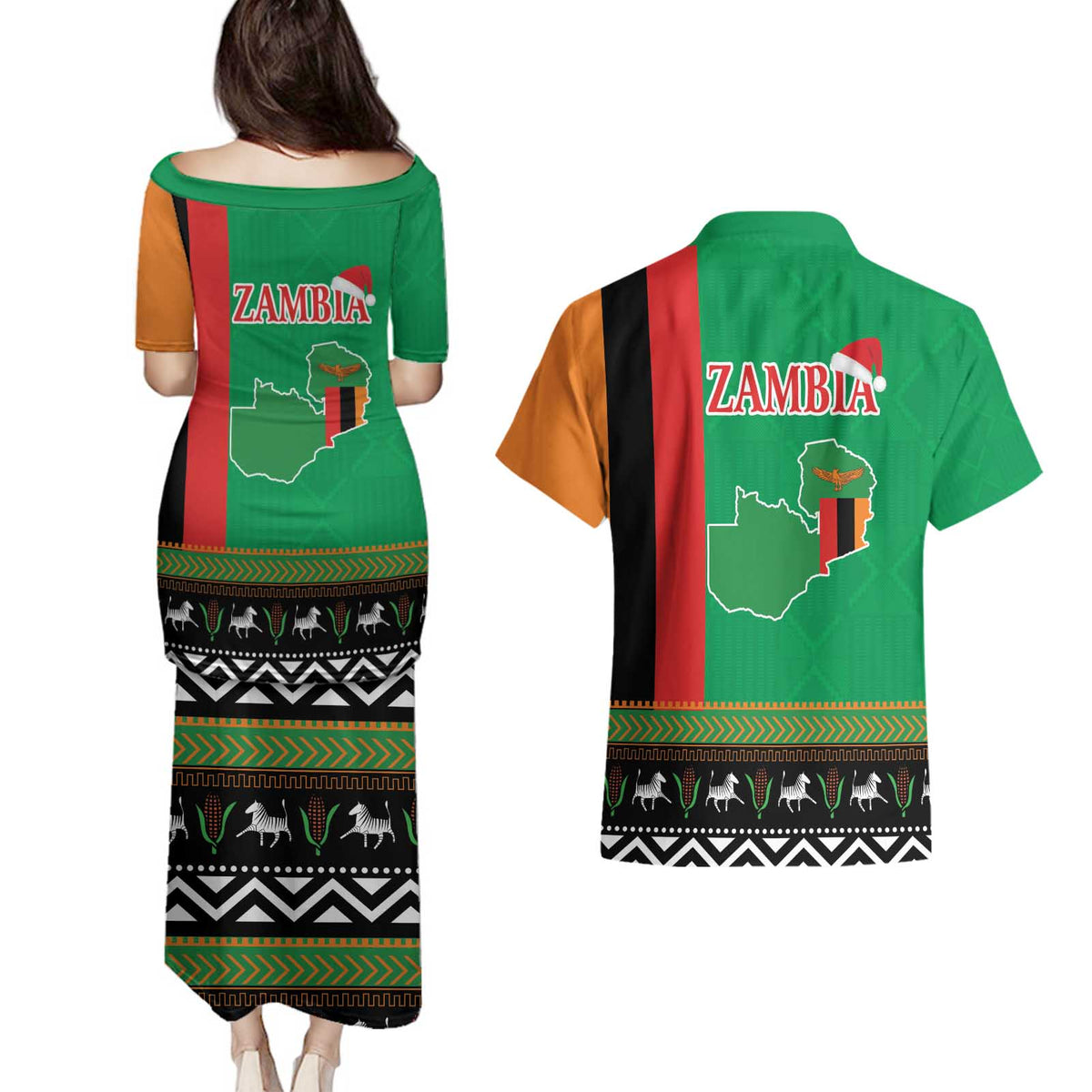 Zambia Christmas Couples Matching Puletasi and Hawaiian Shirt One Zambia One Nation With Kente Pattern - Wonder Print Shop