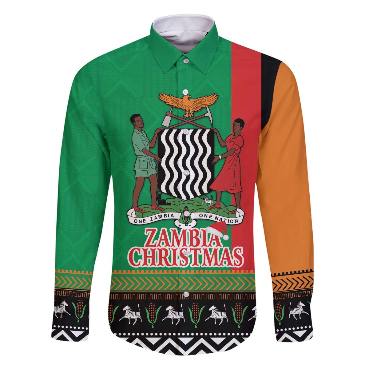 Zambia Christmas Family Matching Off The Shoulder Long Sleeve Dress and Hawaiian Shirt One Zambia One Nation With Kente Pattern - Wonder Print Shop