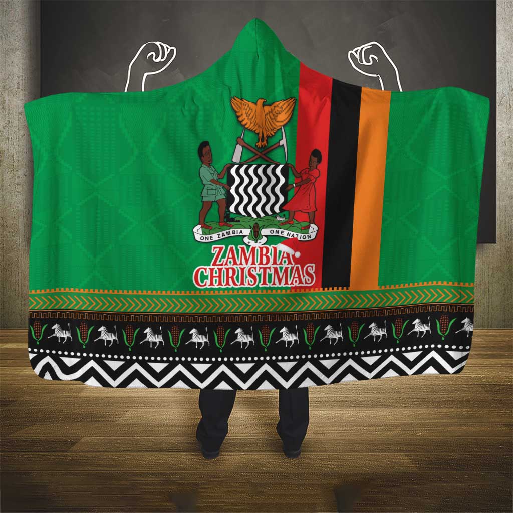 Zambia Christmas Hooded Blanket One Zambia One Nation With Kente Pattern