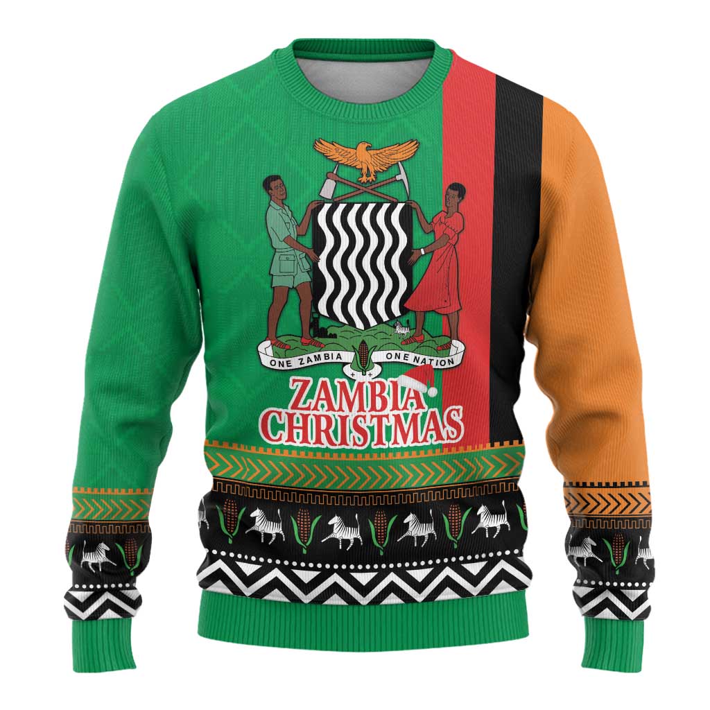 Zambia Christmas Ugly Christmas Sweater One Zambia One Nation With Kente Pattern - Wonder Print Shop