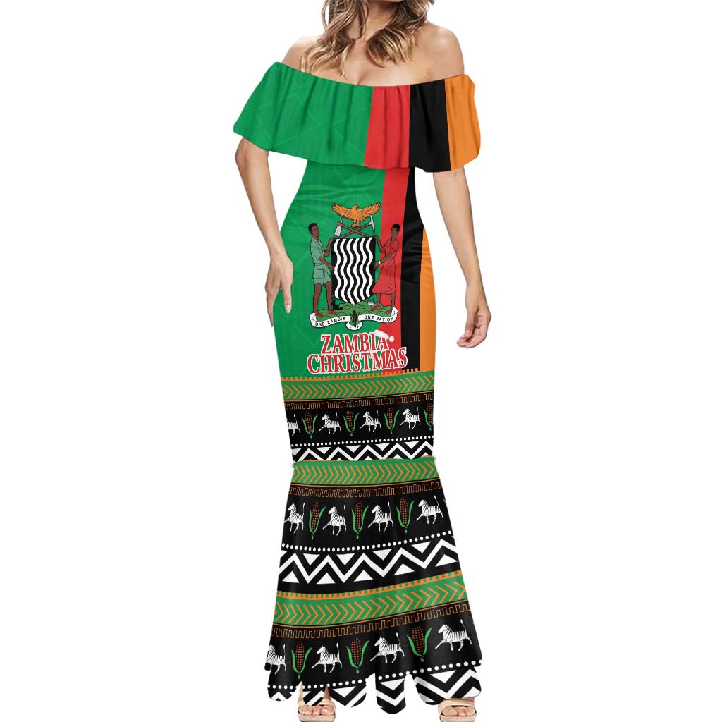 Zambia Christmas Mermaid Dress One Zambia One Nation With Kente Pattern - Wonder Print Shop