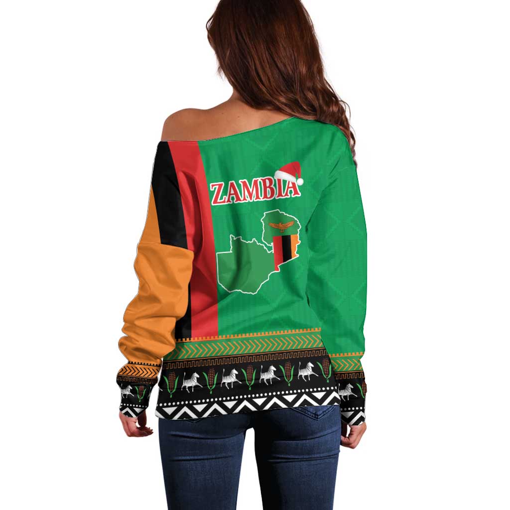 Zambia Christmas Off Shoulder Sweater One Zambia One Nation With Kente Pattern - Wonder Print Shop