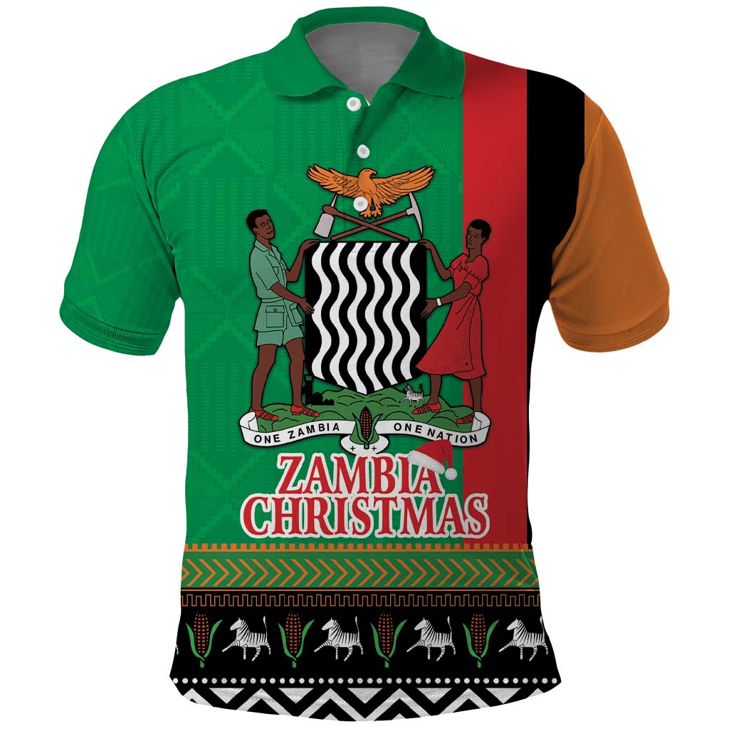 Zambia Christmas Polo Shirt One Zambia One Nation With Kente Pattern - Wonder Print Shop