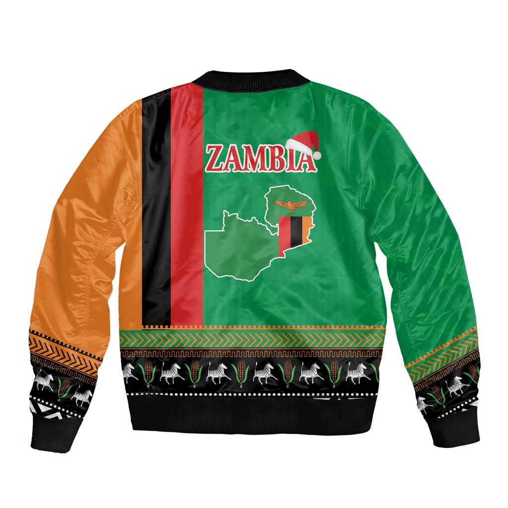 Zambia Christmas Sleeve Zip Bomber Jacket One Zambia One Nation With Kente Pattern - Wonder Print Shop