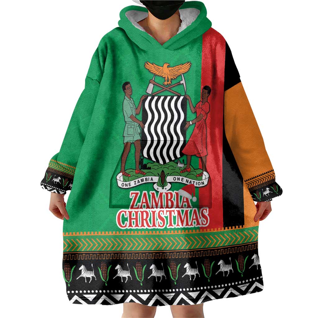 Zambia Christmas Wearable Blanket Hoodie One Zambia One Nation With Kente Pattern - Wonder Print Shop