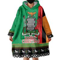 Zambia Christmas Wearable Blanket Hoodie One Zambia One Nation With Kente Pattern - Wonder Print Shop